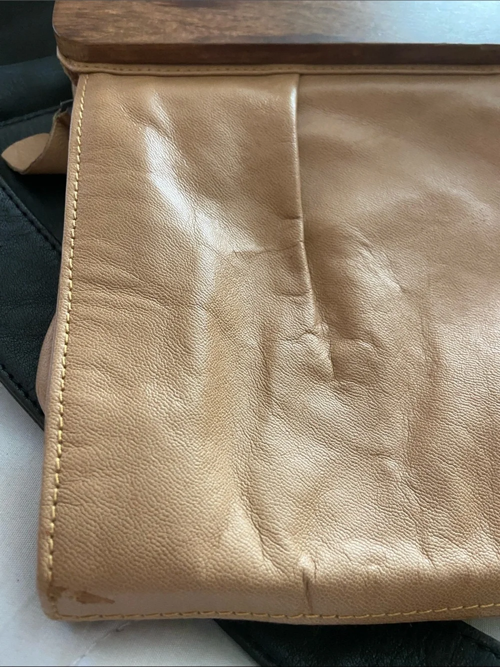 VTG JACARANDA TAN LEATHER CLUTCH PURSE Brazilian Rosewood 70s